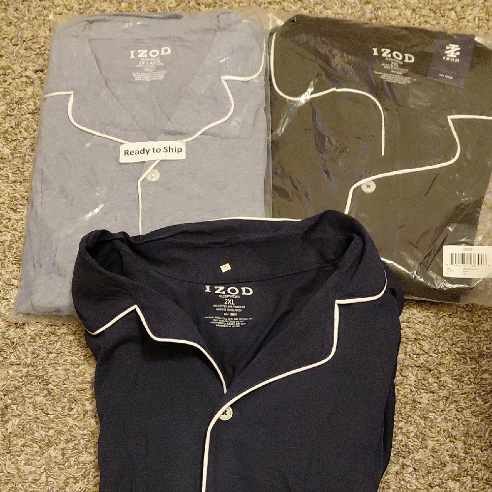 IZOD Men's Casual Button Down Shirts With Matching Pants - Blue, Black, Gray